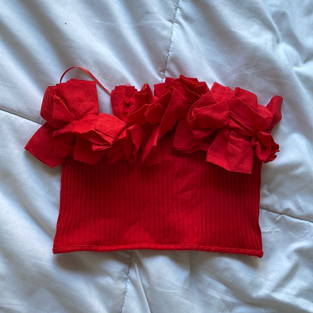 Orange Zara ruffled tube top